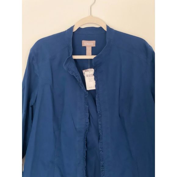 Chico's 3 Navy Open Ruffle Hem Blazer Jacket US XL/16 NEW Timeless Career D92 - Picture 8 of 14